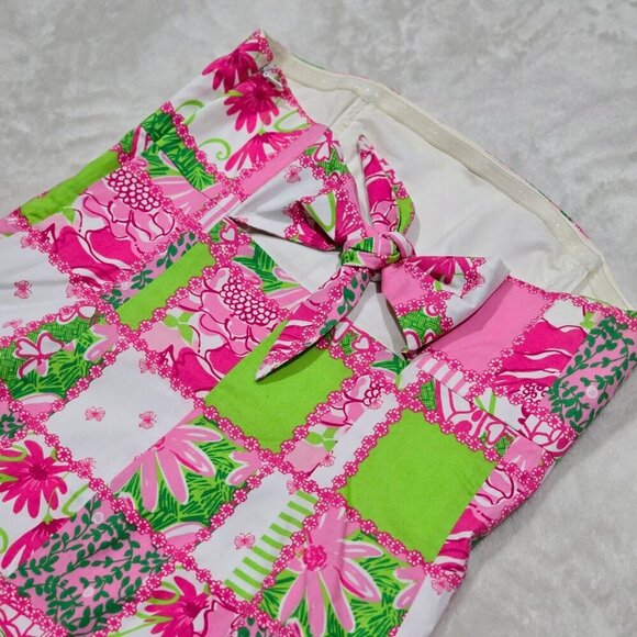 Lilly Pulitzer ✦ Strapless Patchwork Dress ✦ Pink Green Floral Stripe Cotton 2 - Picture 7 of 14